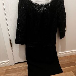 Adrianna Papell Black Lace Overlay Long Sleeve Sheath Dress